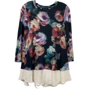 Karen Kane Small Floral Long Sleeve Peplum Boho Longline Top Y